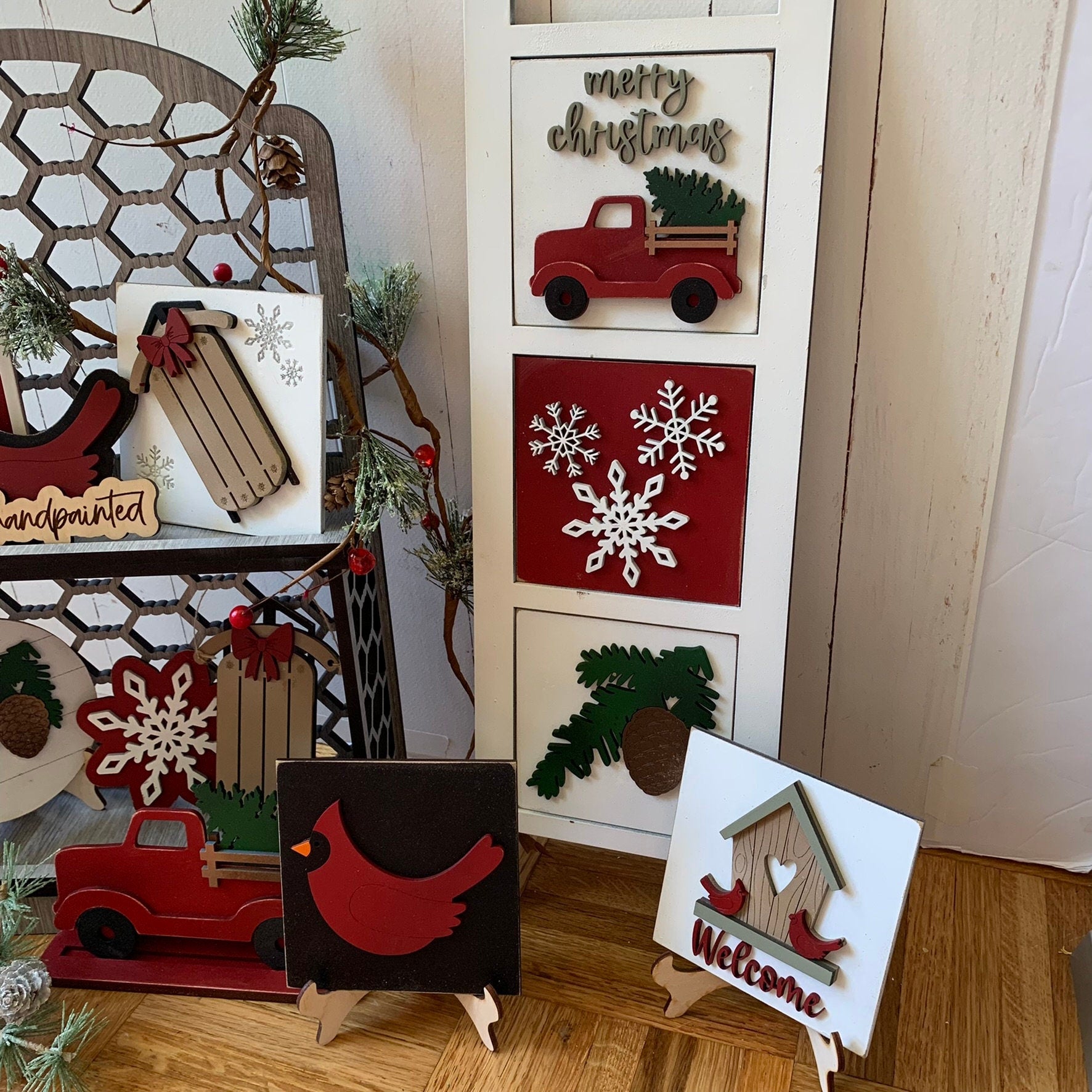 Laser Cut File - Farmhouse Christmas Ladder Tiles - Interchangeable Signs - Digital Download