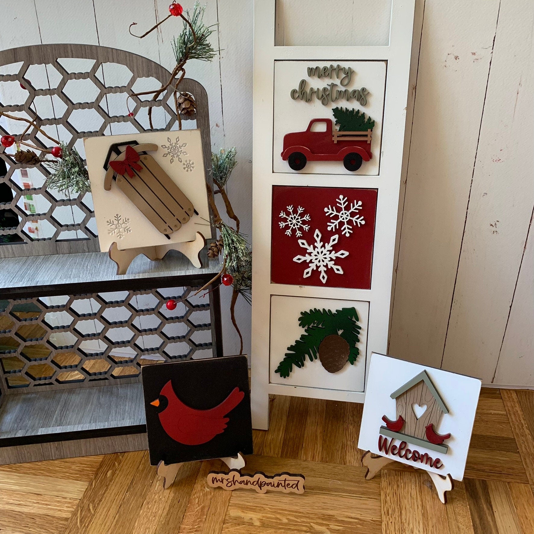 Laser Cut File - Farmhouse Christmas Ladder Tiles - Interchangeable Signs - Digital Download