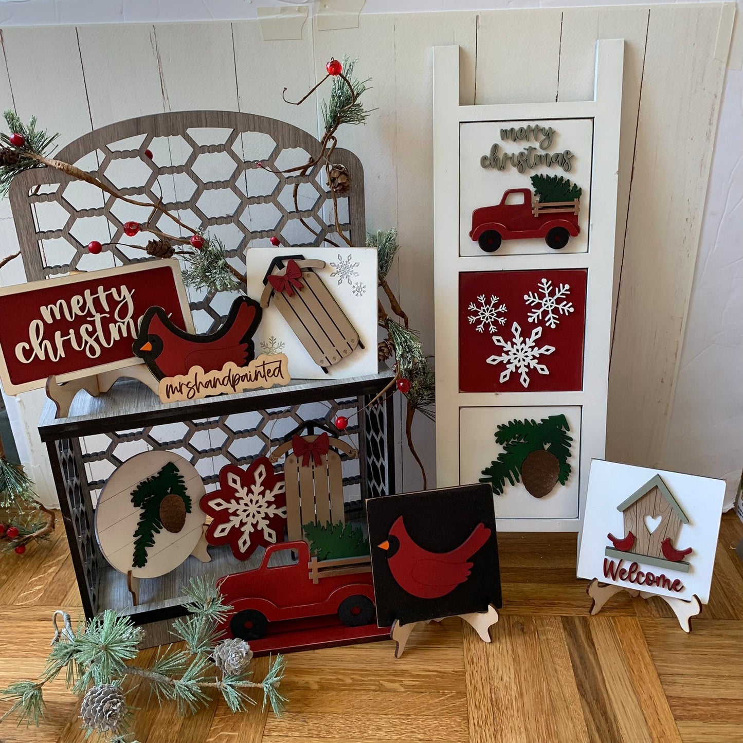 Laser Cut File - Farmhouse Christmas Ladder Tiles - Interchangeable Signs - Digital Download