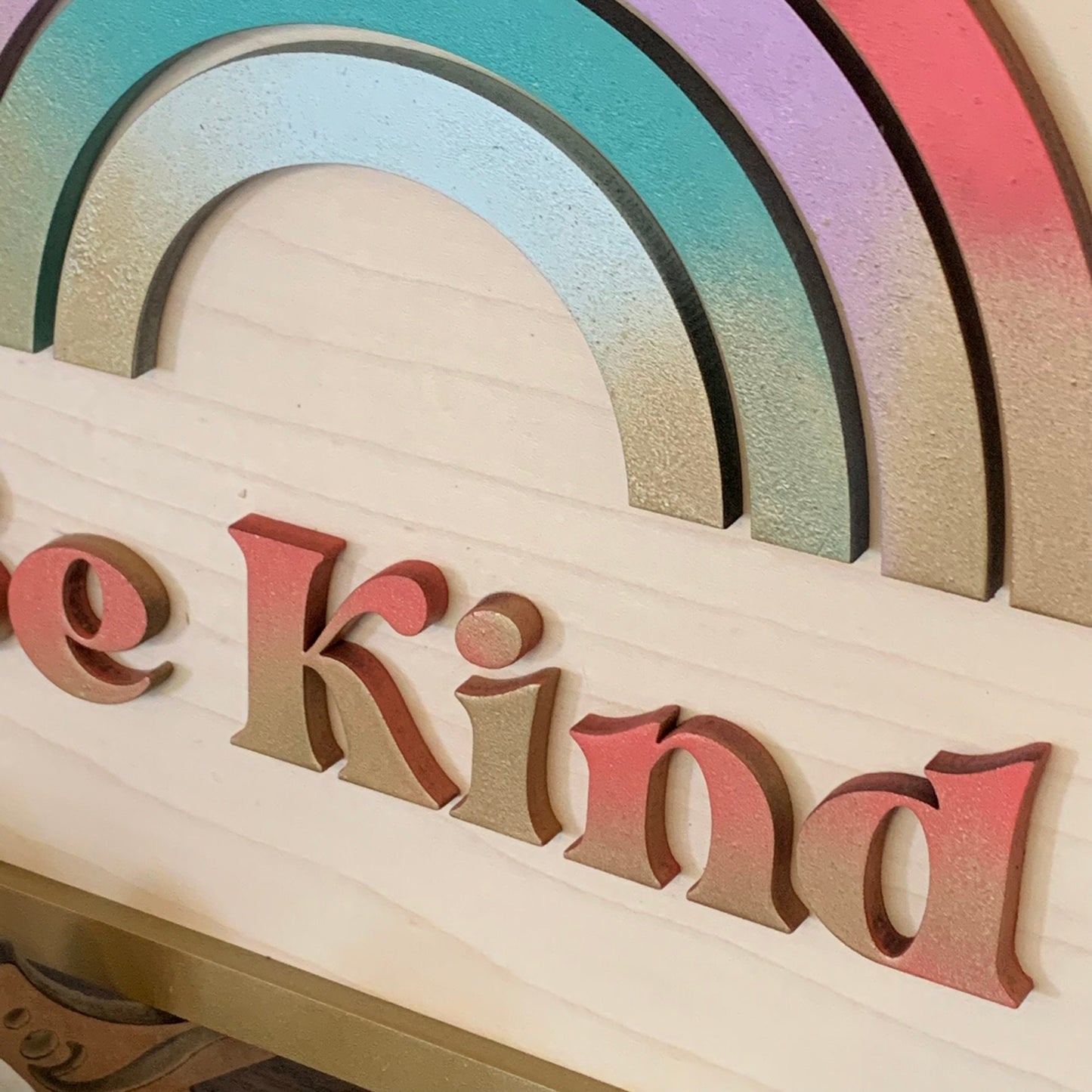 Boho Rainbow "Be Kind" Nursery Sign - Laser Cut Wood Painted