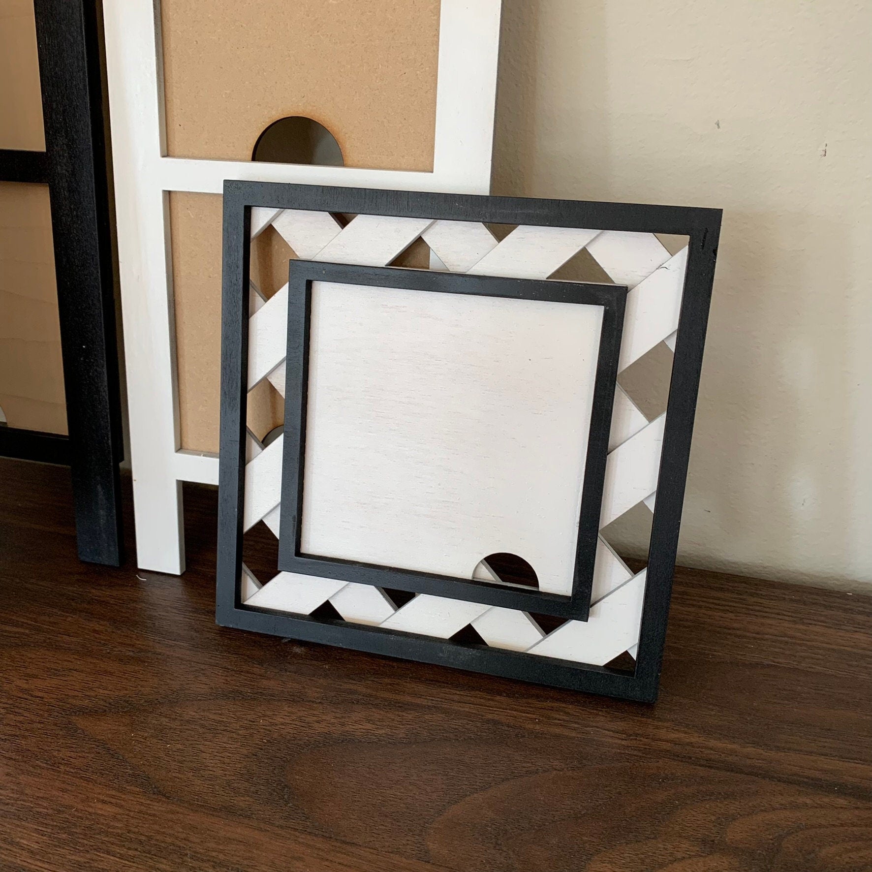 Leaning Ladders and Interchangeable Sign Backers - Laser Cut Wood Painted