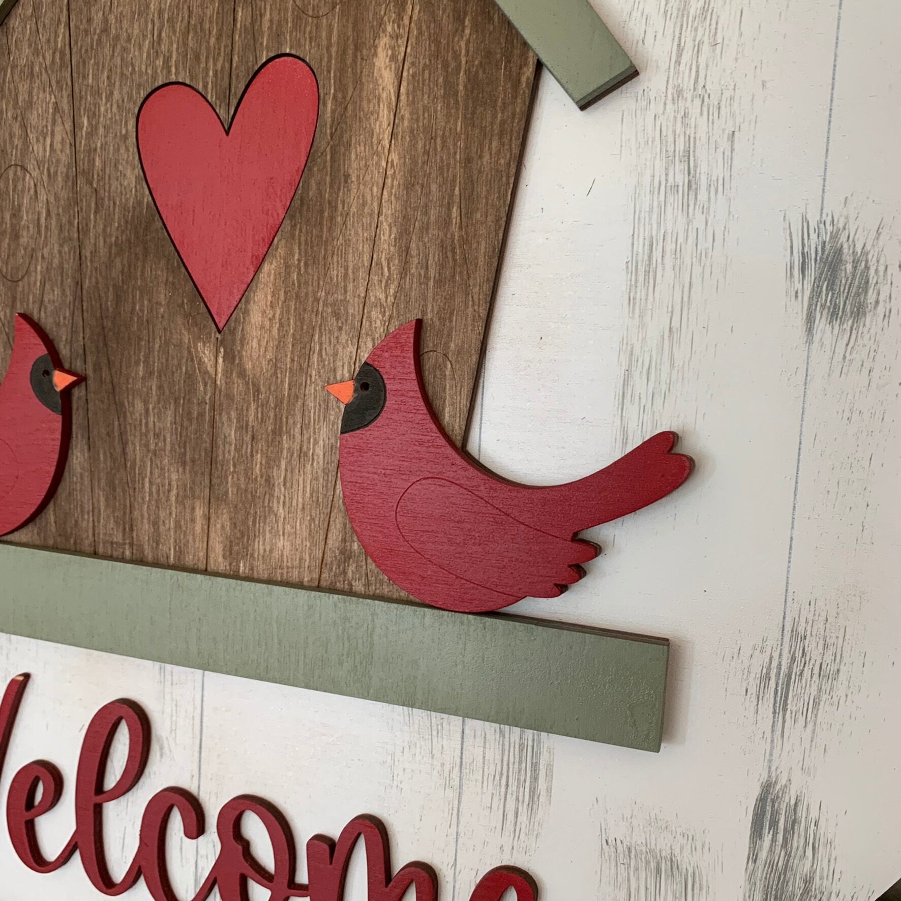 Laser Cut Wood Cardinal Birdhouse Door Hanger Sign