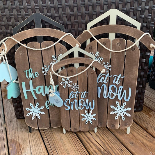 Laser Cut File - Snowflakes Sled Door Hangers - Digital Download SVG, DXF, AI files