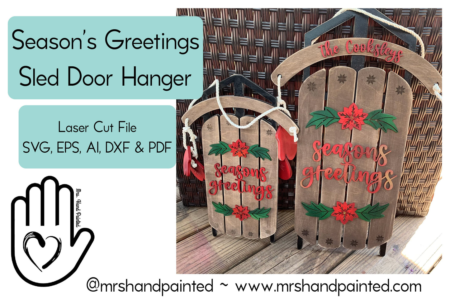Laser Cut File - Season's Greetings Sled Door Hangers - Digital Download SVG, DXF, AI files