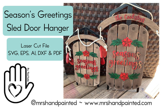 Laser Cut File - Season's Greetings Sled Door Hangers - Digital Download SVG, DXF, AI files