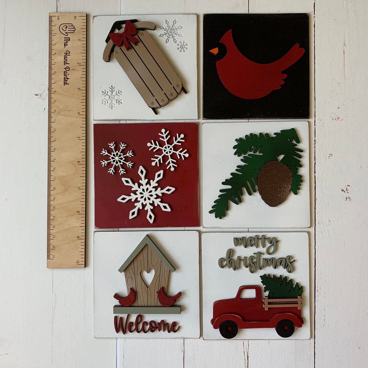 Farmhouse Christmas Interchangeable Signs - Laser Cut Wood Painted