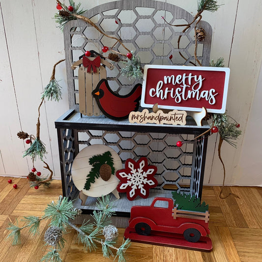 Farmhouse Christmas Tiered Tray Decor - Laser Cut Wood Painted