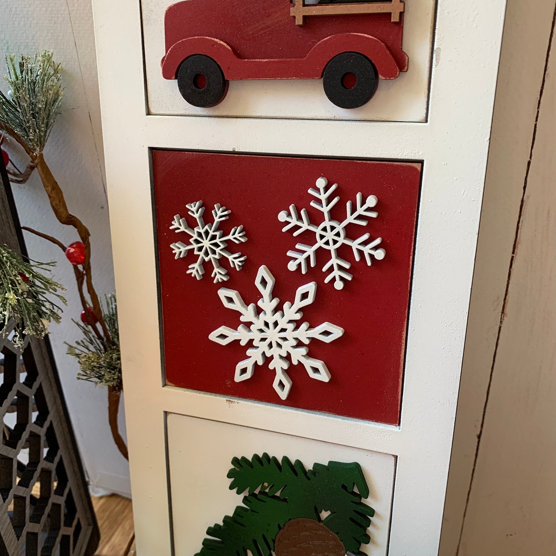 Laser Cut File - Farmhouse Christmas Ladder Tiles - Interchangeable Signs - Digital Download