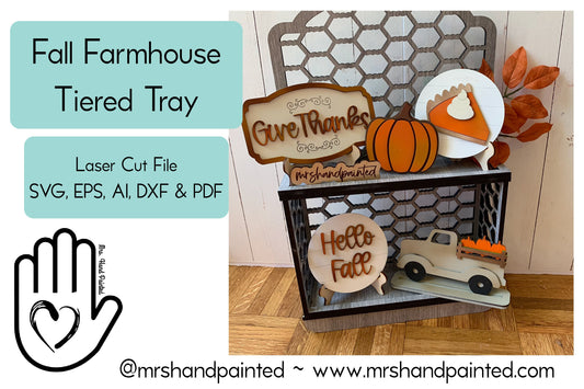 Laser Cut File - Fall Farmhouse Tiered Tray Set - Digital Download