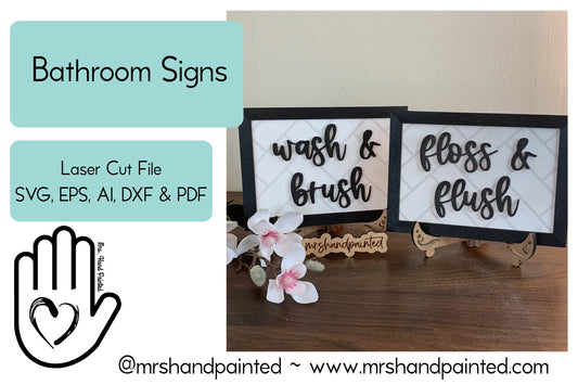 Digital Laser Cut File - Bathroom Signs - Brush and Wash, Floss and Flush - Digital Download