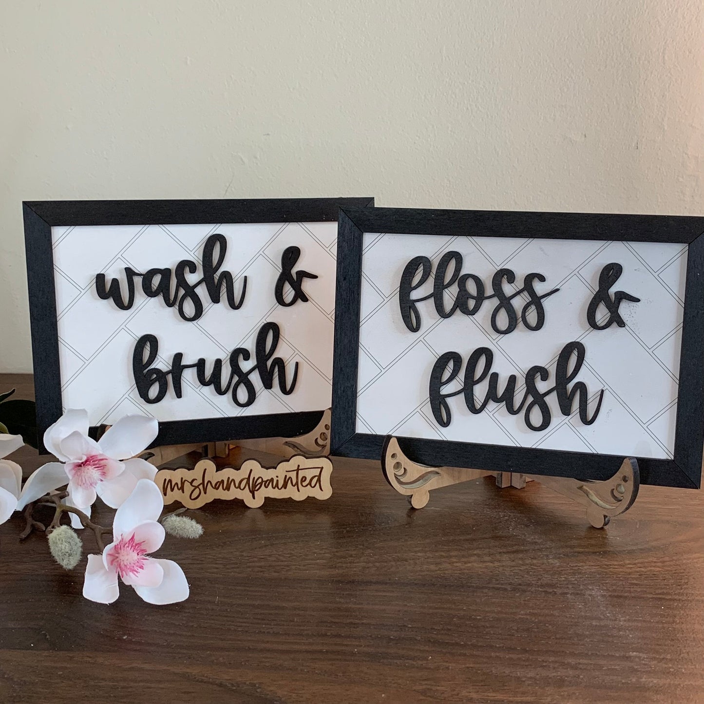 Digital Laser Cut File - Bathroom Signs - Brush and Wash, Floss and Flush - Digital Download