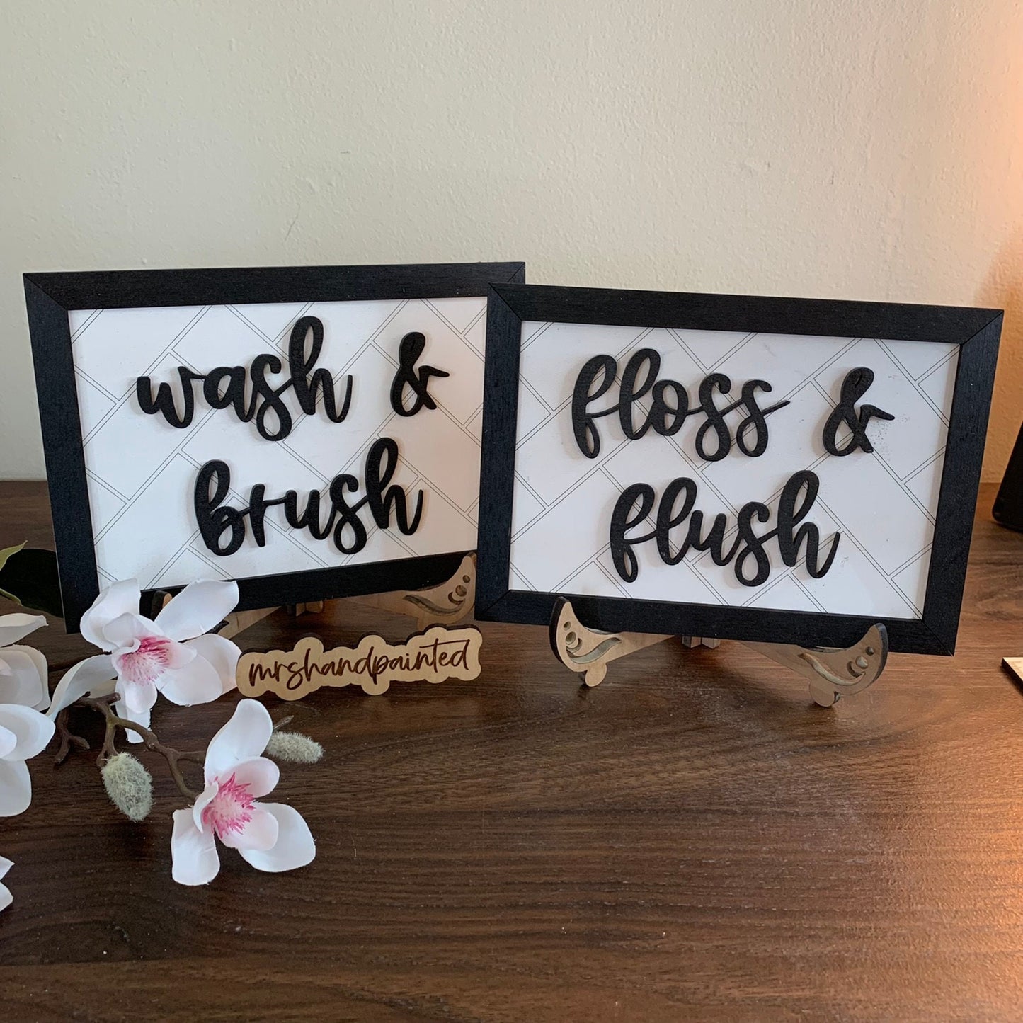 Digital Laser Cut File - Bathroom Signs - Brush and Wash, Floss and Flush - Digital Download