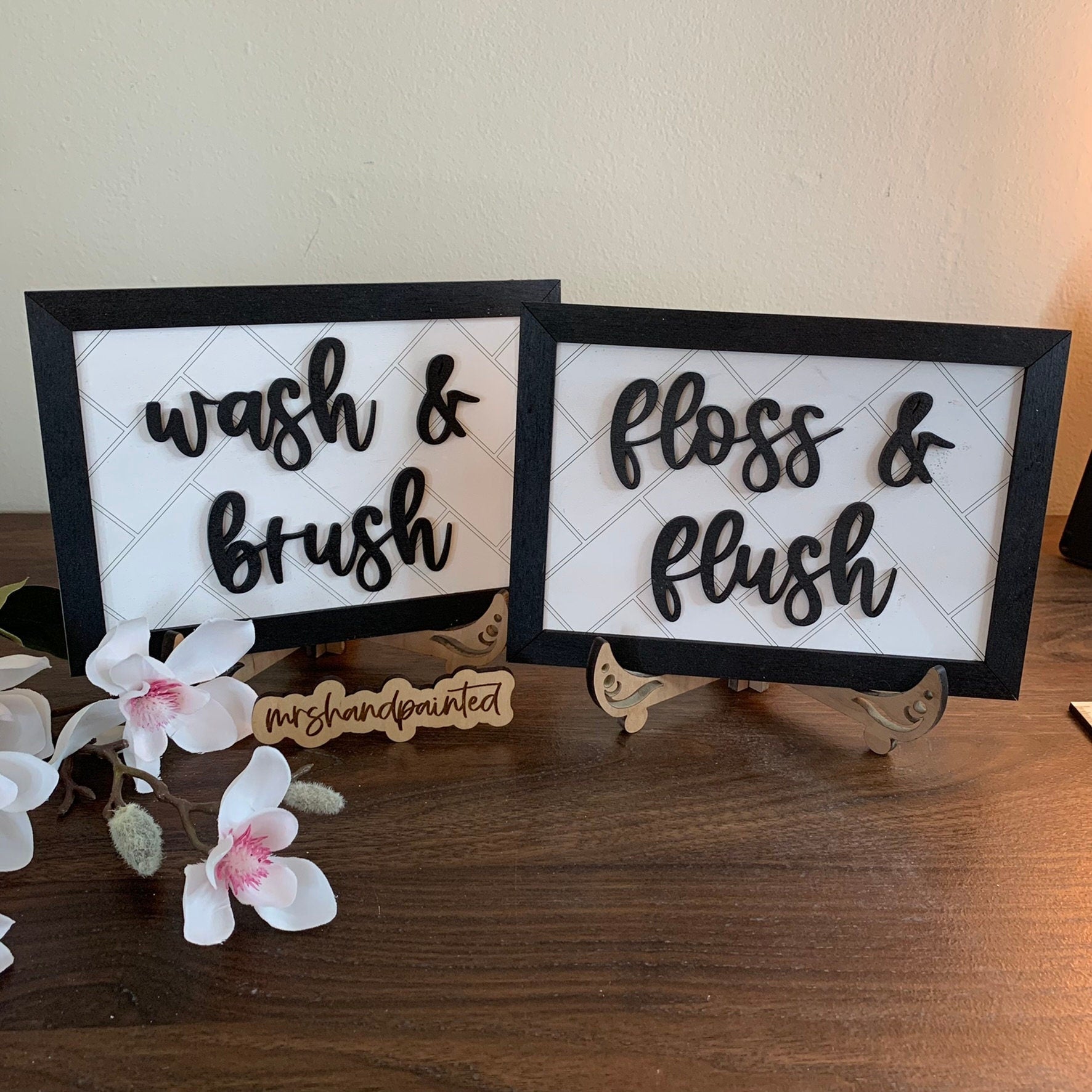 Digital Laser Cut File - Bathroom Signs - Brush and Wash, Floss and Flush - Digital Download
