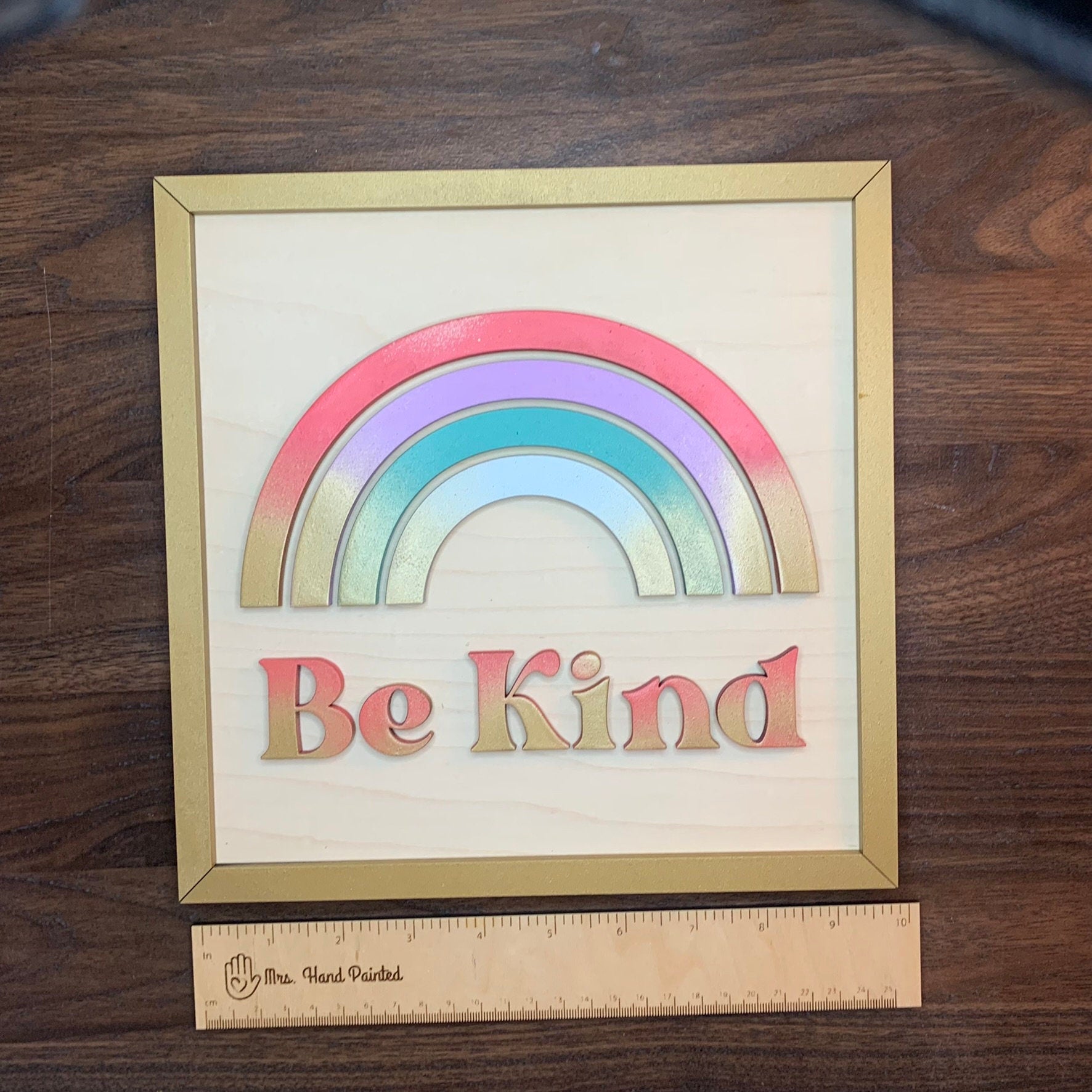 Boho Rainbow "Be Kind" Nursery Sign - Laser Cut Wood Painted