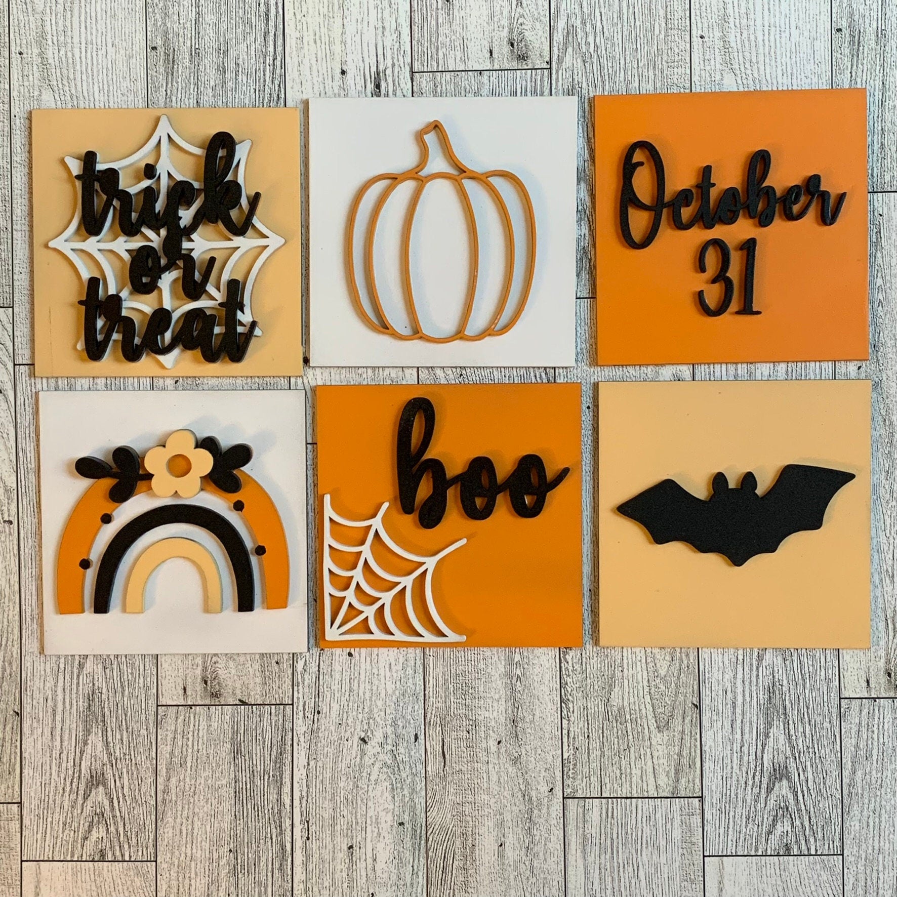 Boho Halloween Leaning Ladder Interchangeable Signs - Laser Cut Wood Painted