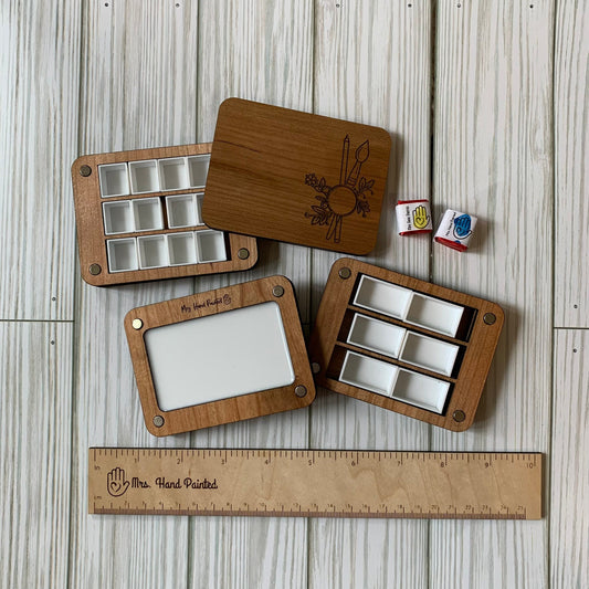 Mini Travel Size Laser Engraved Wood Watercolor Box with Personalization