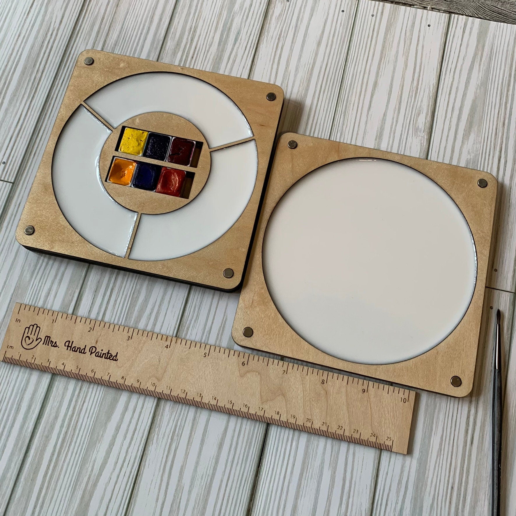 Split Primary Laser Engraved Wood Watercolor Box with Personalization