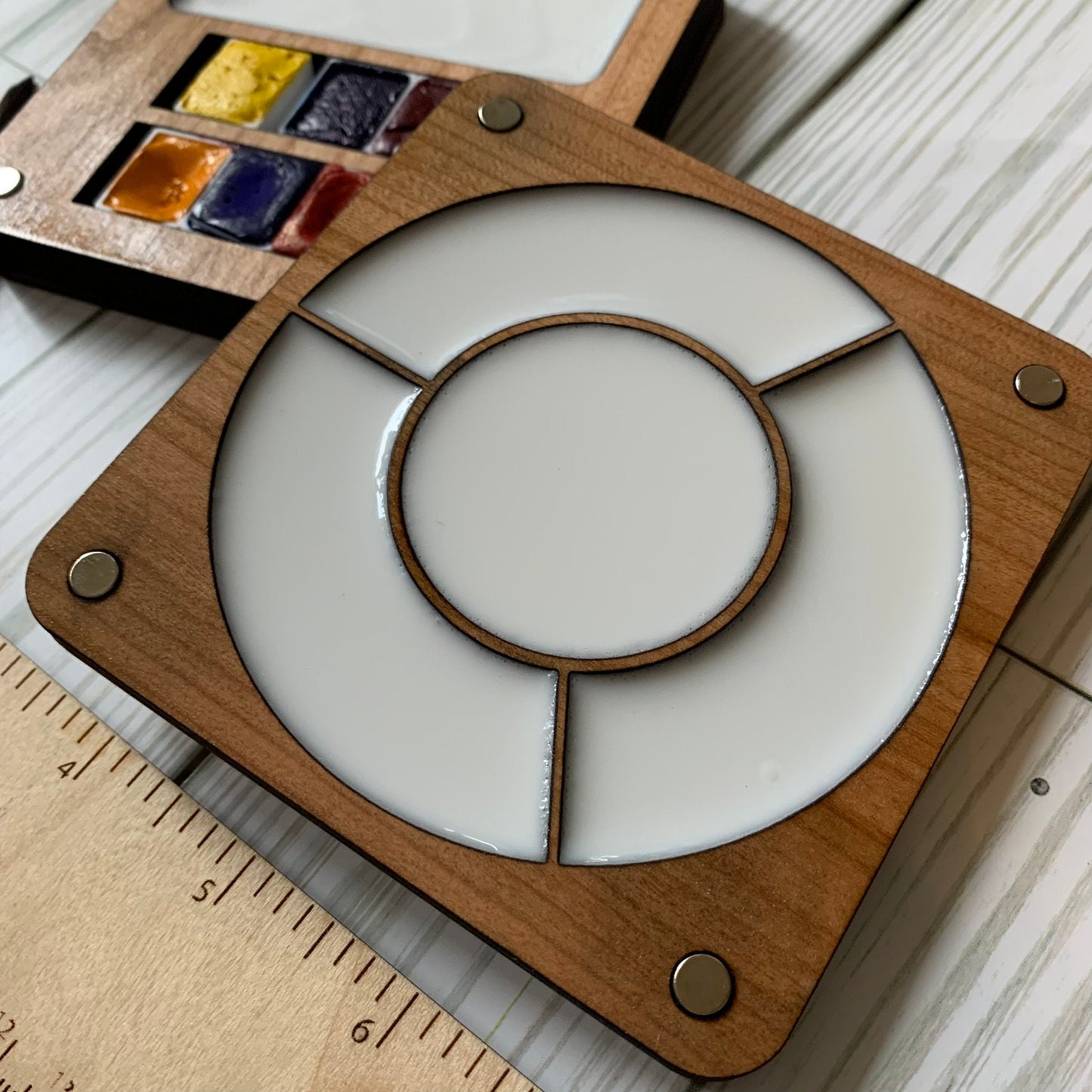 Split Primary Laser Engraved Wood Watercolor Box with Personalization