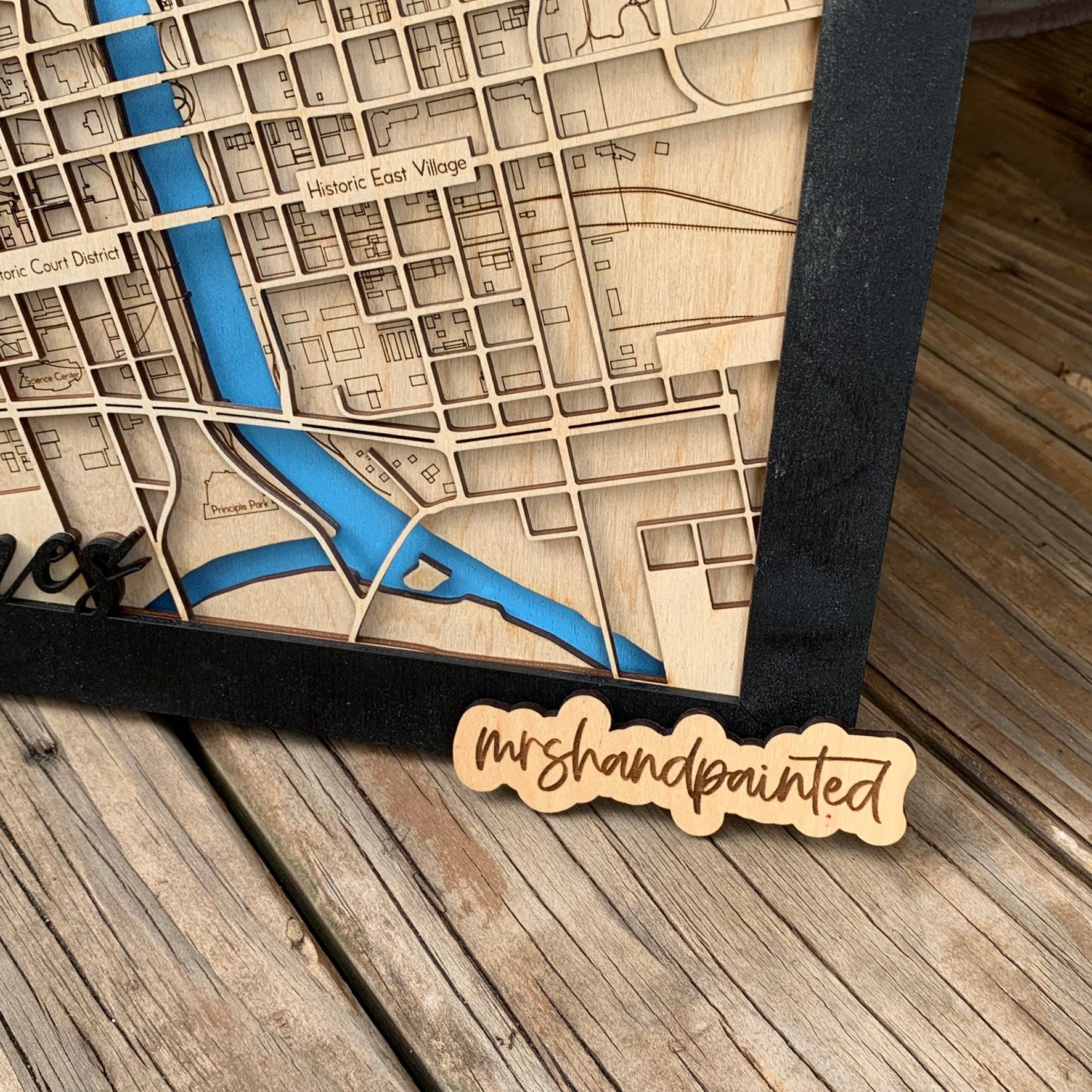 Des Moines, Iowa - City Map Layered Sign - Laser Cut Wood Wall Hanging