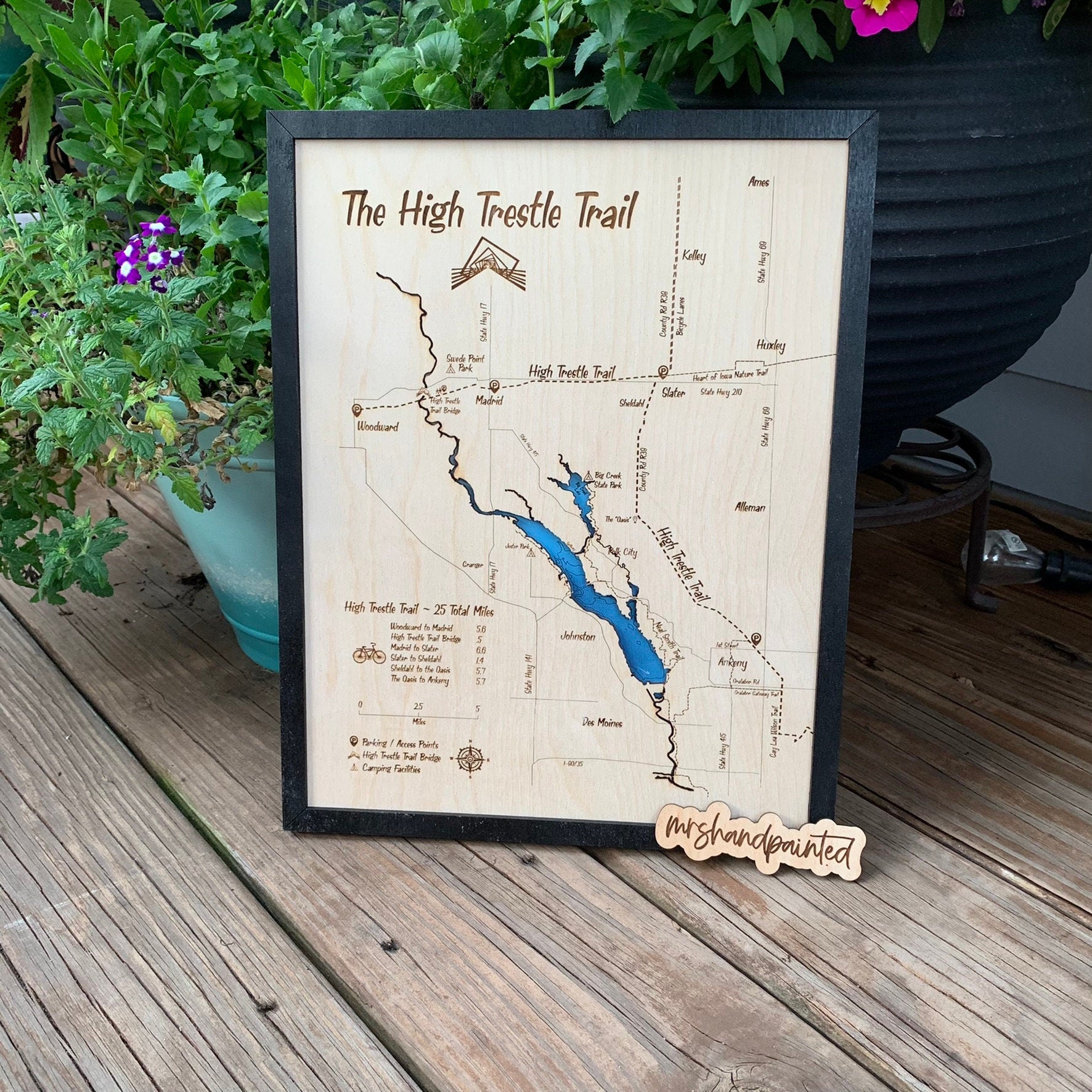 High Trestle Trail - Iowa Bike Trail Map - Laser Engraved Wall Hanging