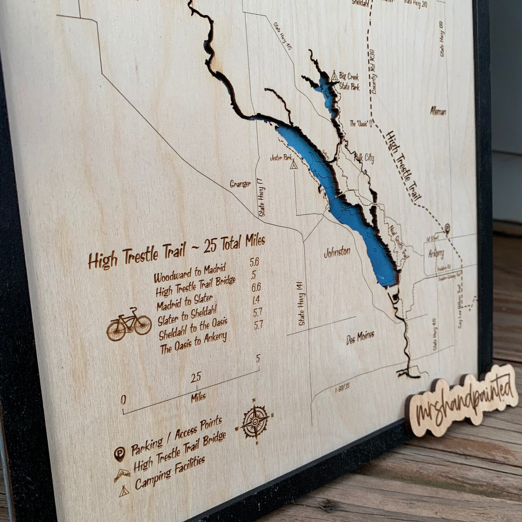 High Trestle Trail - Iowa Bike Trail Map - Laser Engraved Wall Hanging