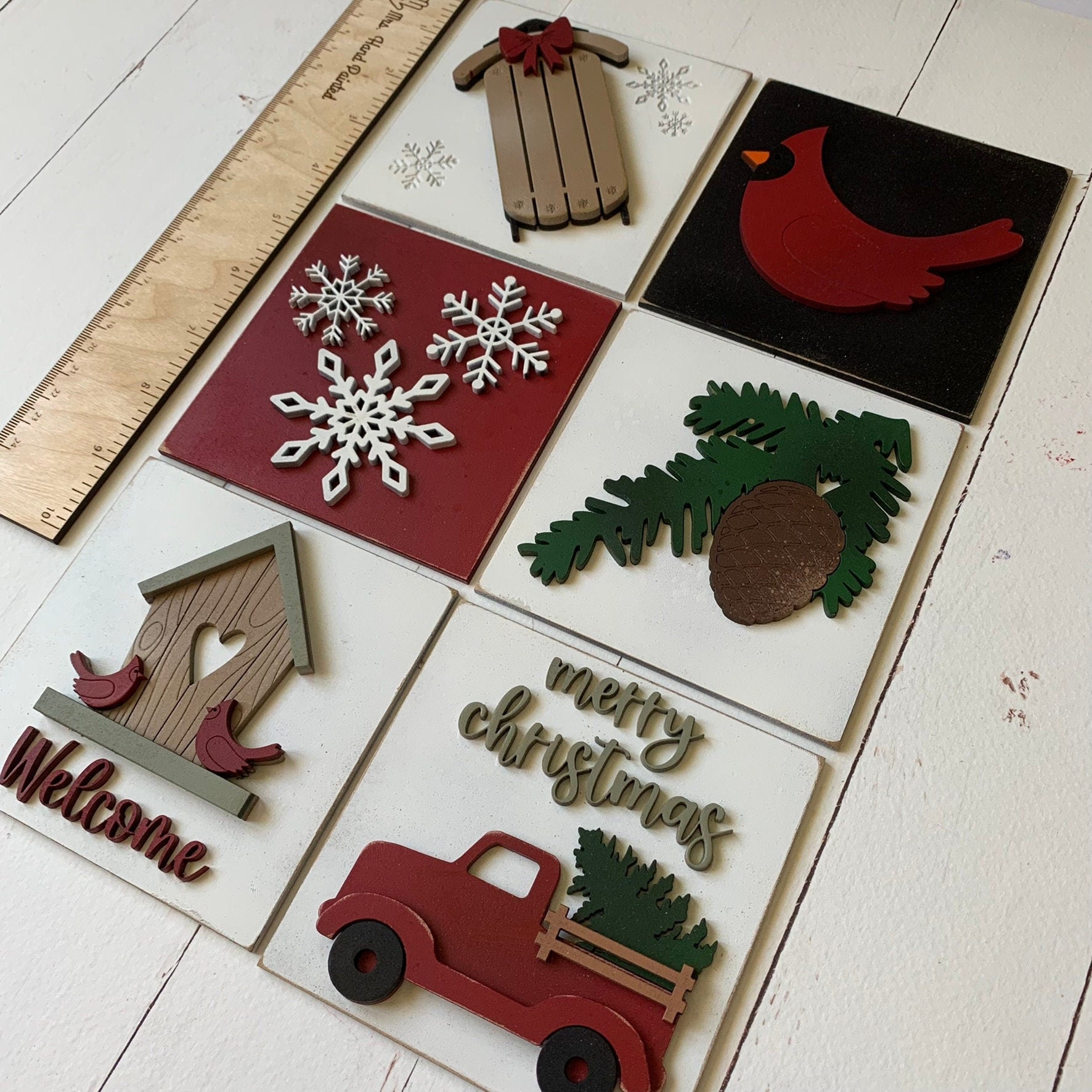 Farmhouse Christmas Interchangeable Signs - Laser Cut Wood Painted