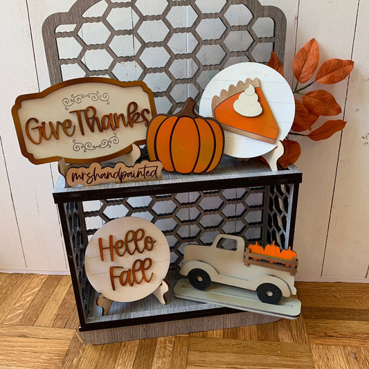 Fall and Pumpkins Tiered Tray Decor - Laser Cut Wood Painted