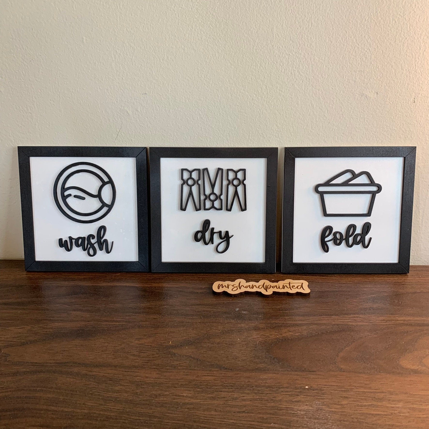 Modern Laundry Room Icons Signs ~ Set of 3 ~ Laser Cut Wood