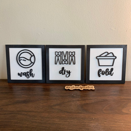 Modern Laundry Room Icons Signs ~ Set of 3 ~ Laser Cut Wood