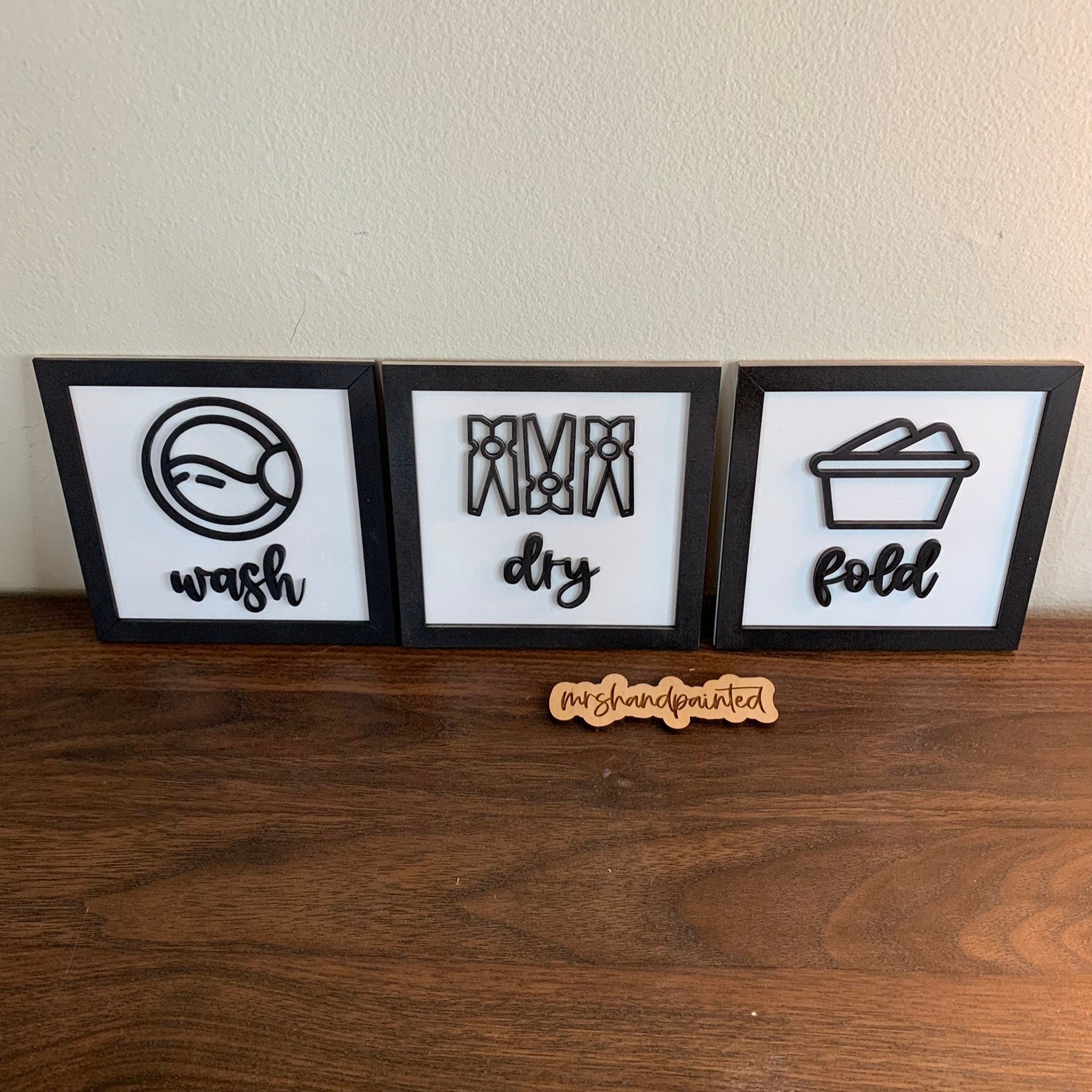 Modern Laundry Room Icons Signs ~ Set of 3 ~ Laser Cut Wood