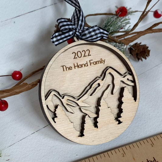 Mountain Forest - Layered Laser Cut Ornament with Personalization