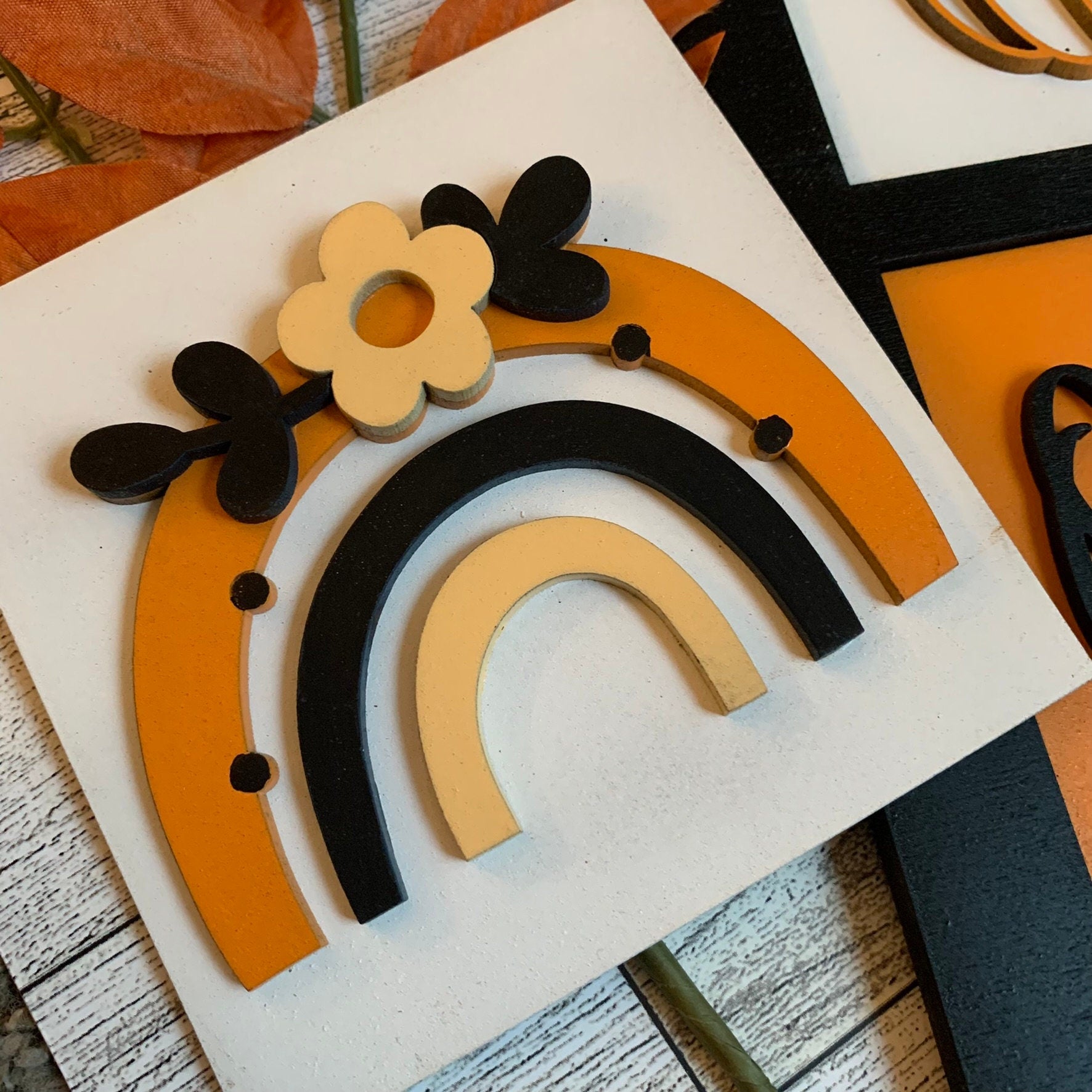 Boho Halloween Leaning Ladder Interchangeable Signs - Laser Cut Wood Painted