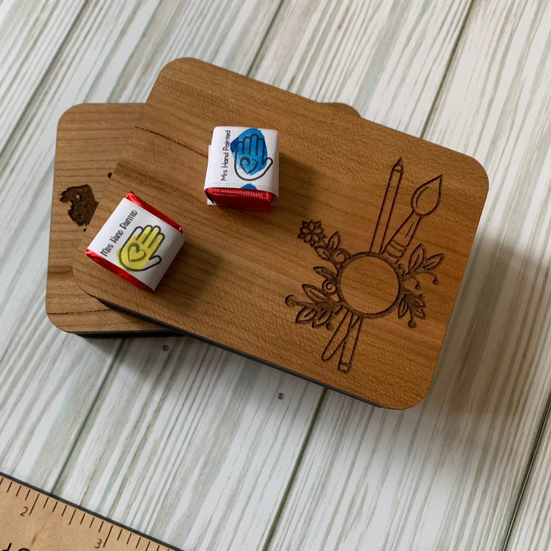 Mini Travel Size Laser Engraved Wood Watercolor Box with Personalization