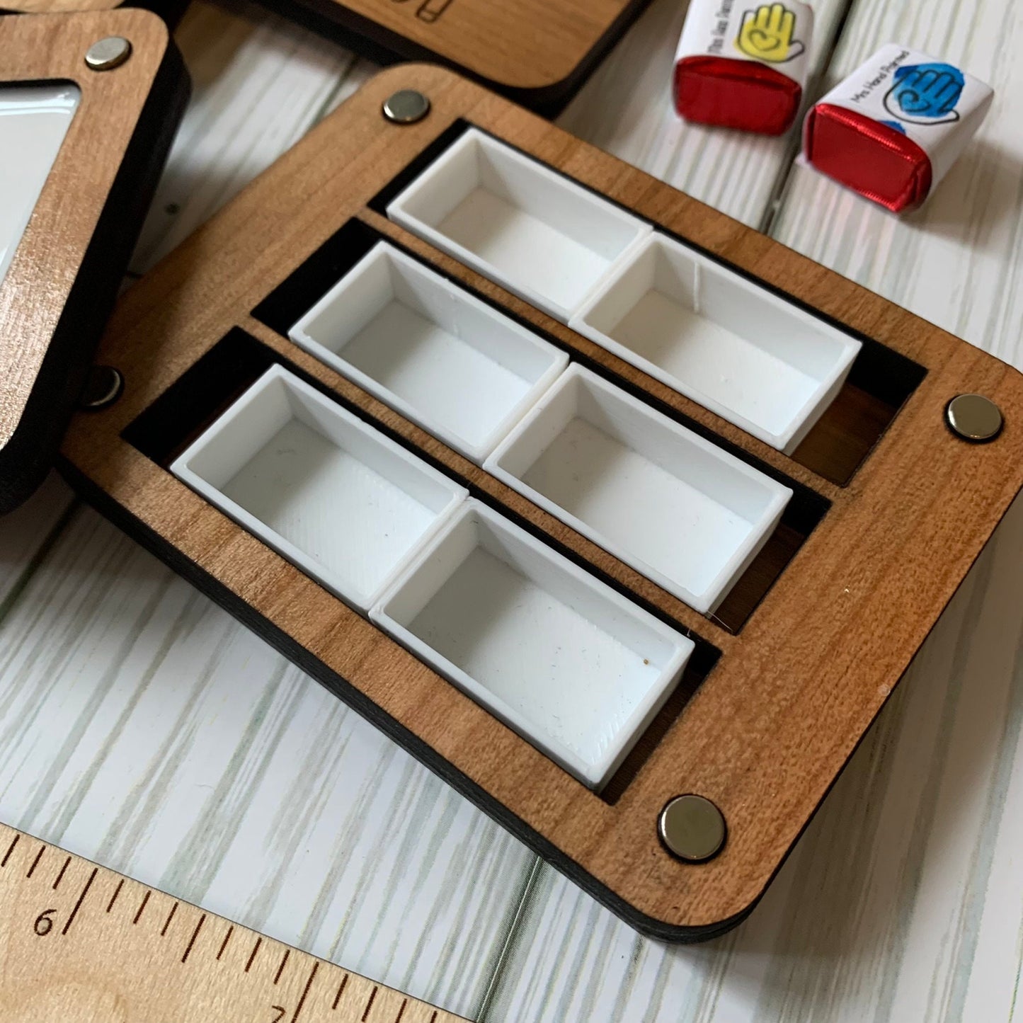 Mini Travel Size Laser Engraved Wood Watercolor Box with Personalization