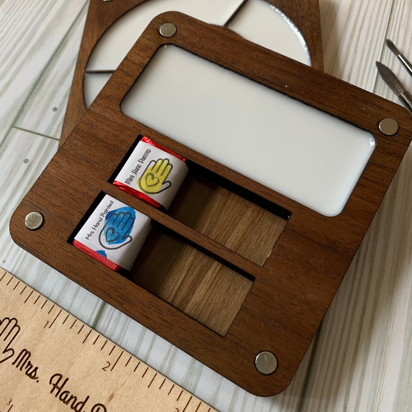 Split Primary Laser Engraved Wood Watercolor Box with Personalization