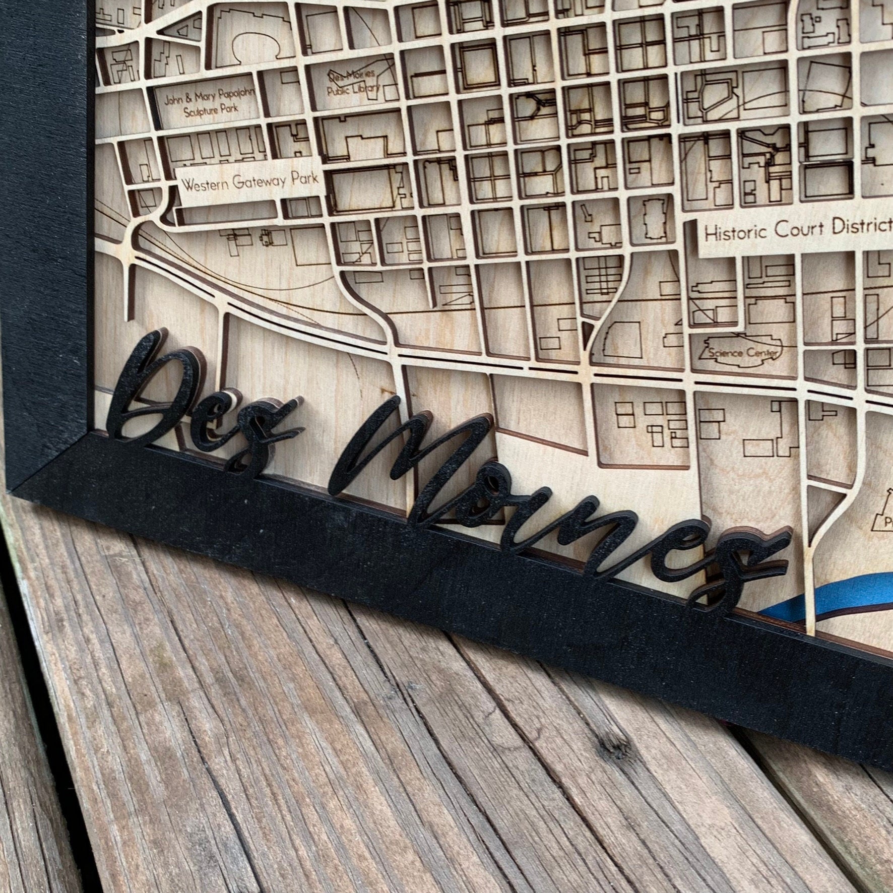 Des Moines, Iowa - City Map Layered Sign - Laser Cut Wood Wall Hanging