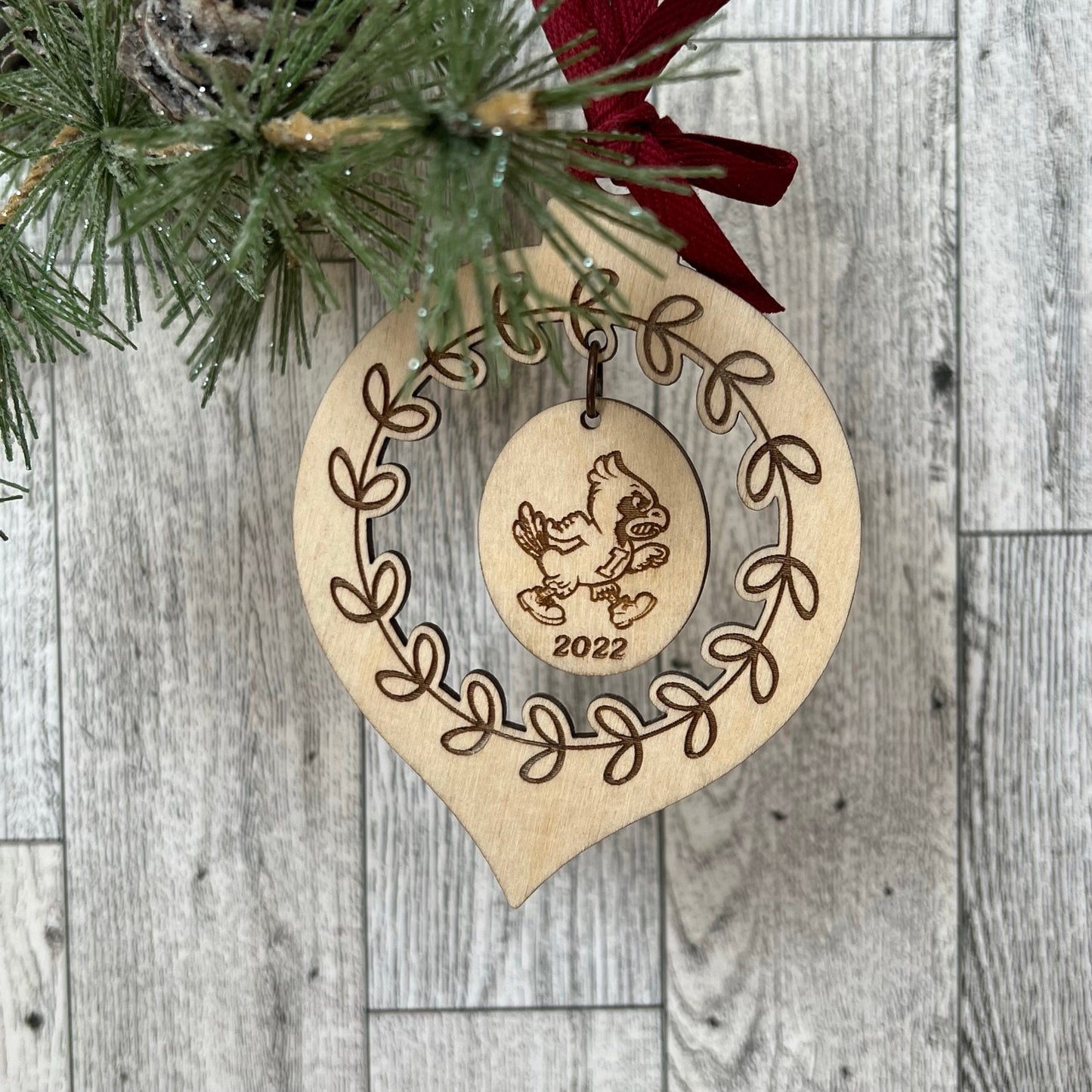 Iowa State Cyclones with Dangle Laser Cut Wood Christmas Ornament
