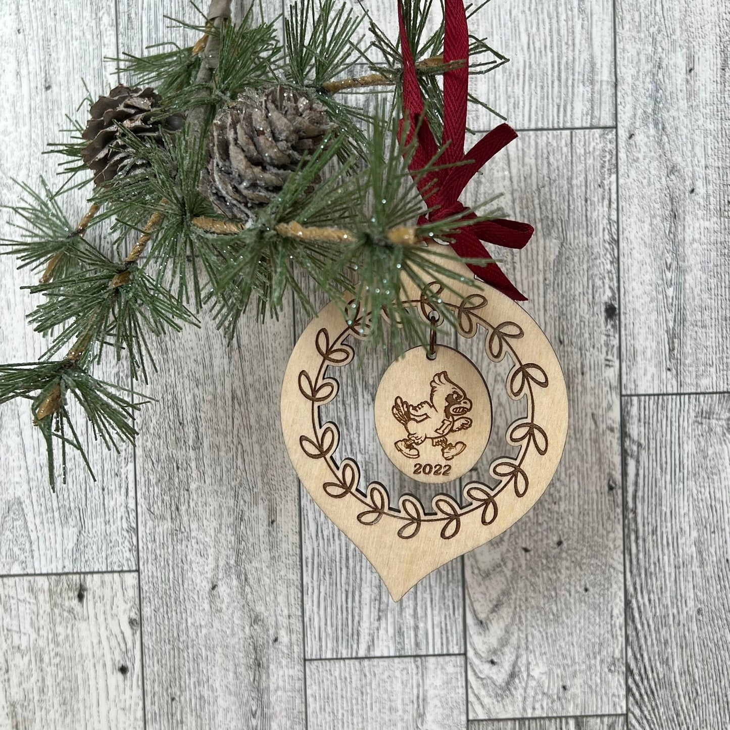 Iowa State Cyclones with Dangle Laser Cut Wood Christmas Ornament