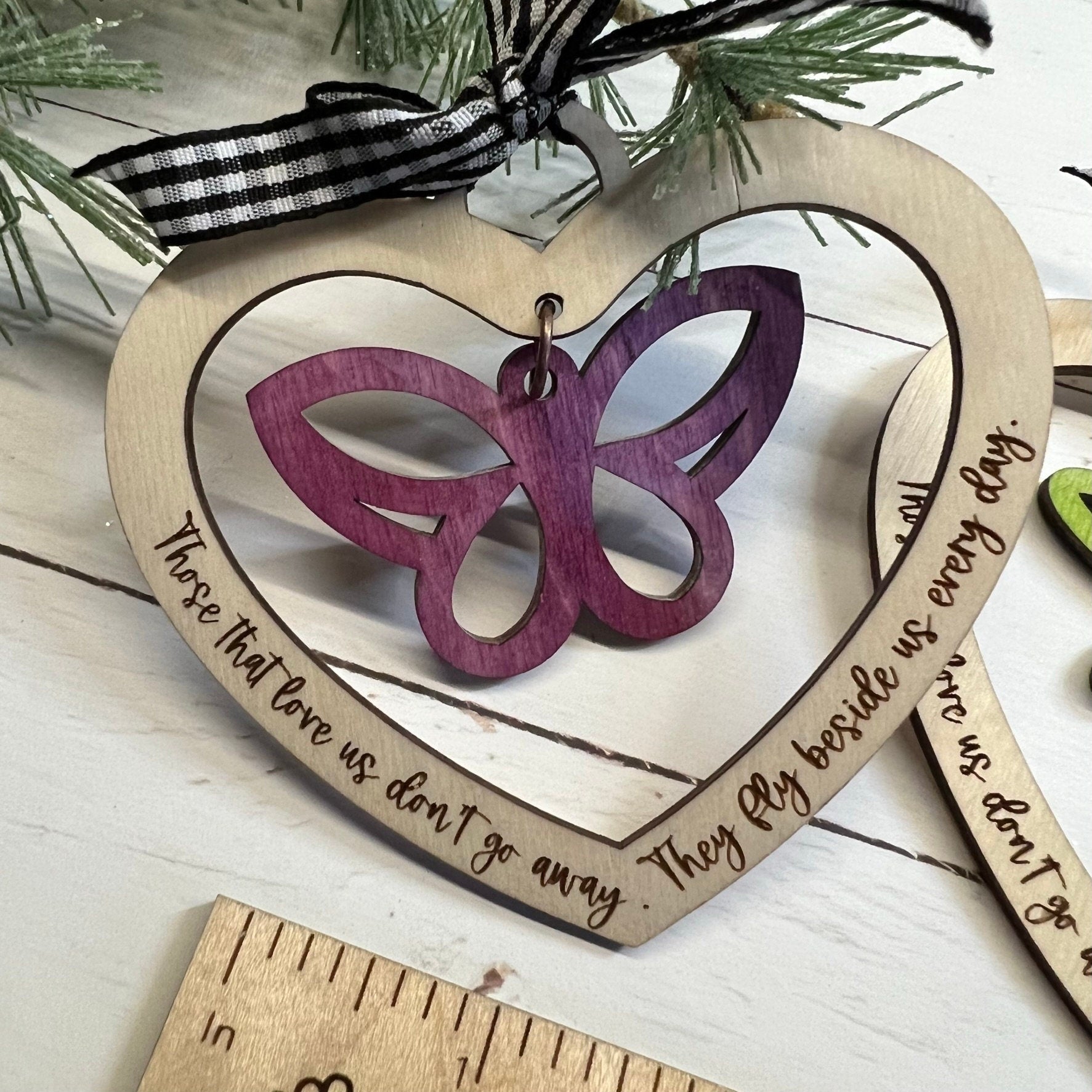 Watercolor Dragonfly or Butterfly Memorial Christmas Ornament with Dangle Laser Cut Wood