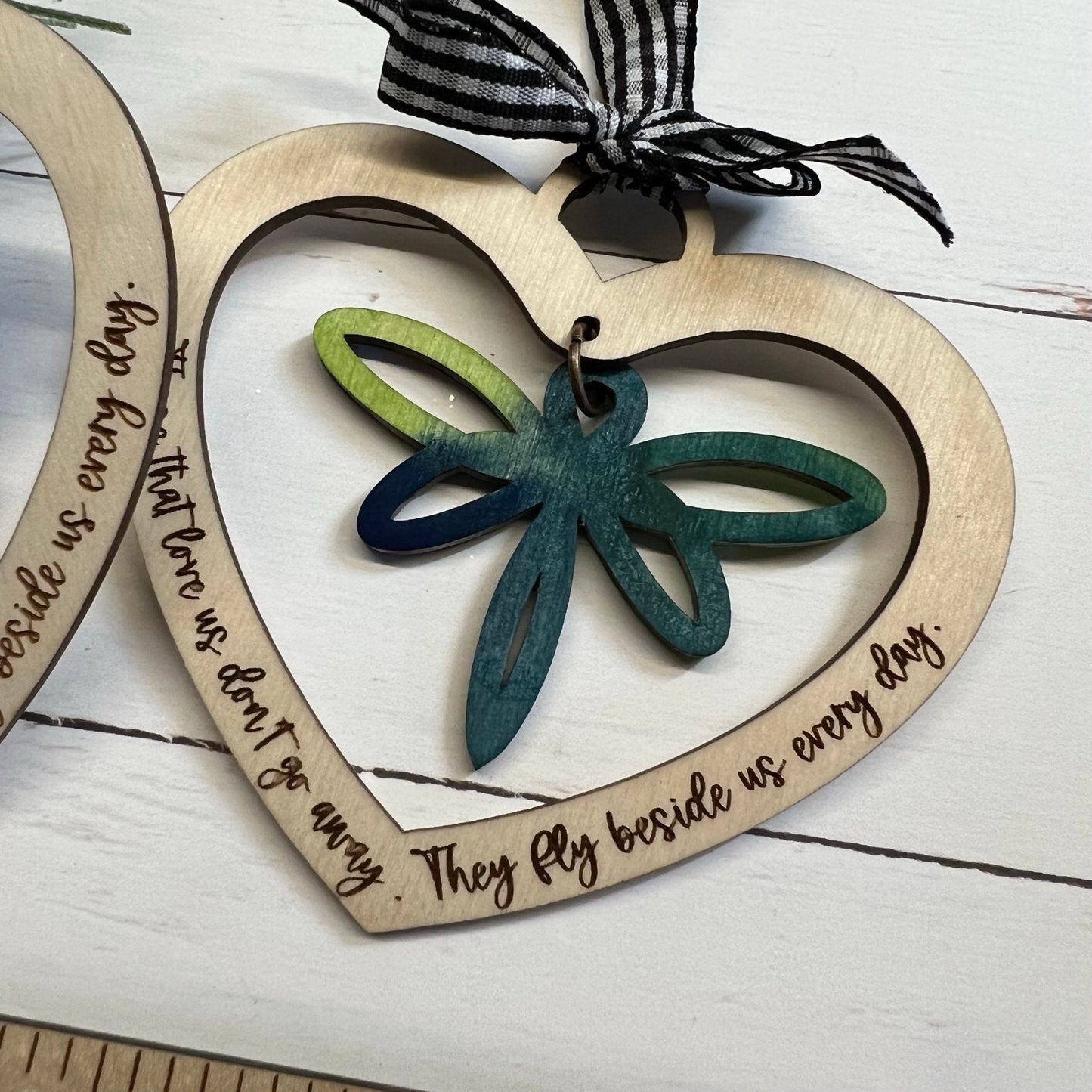 Watercolor Dragonfly or Butterfly Memorial Christmas Ornament with Dangle Laser Cut Wood