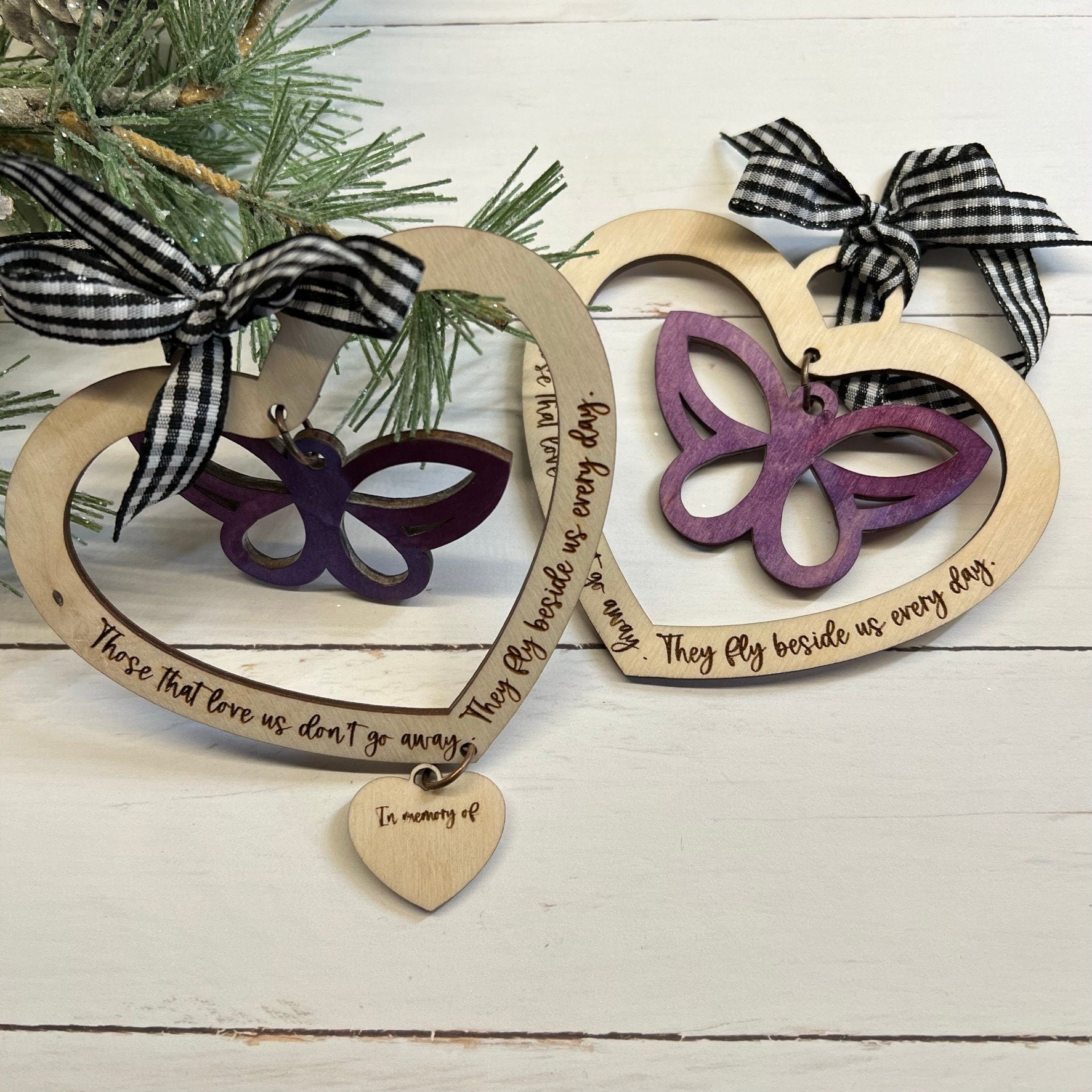 Watercolor Dragonfly or Butterfly Memorial Christmas Ornament with Dangle Laser Cut Wood