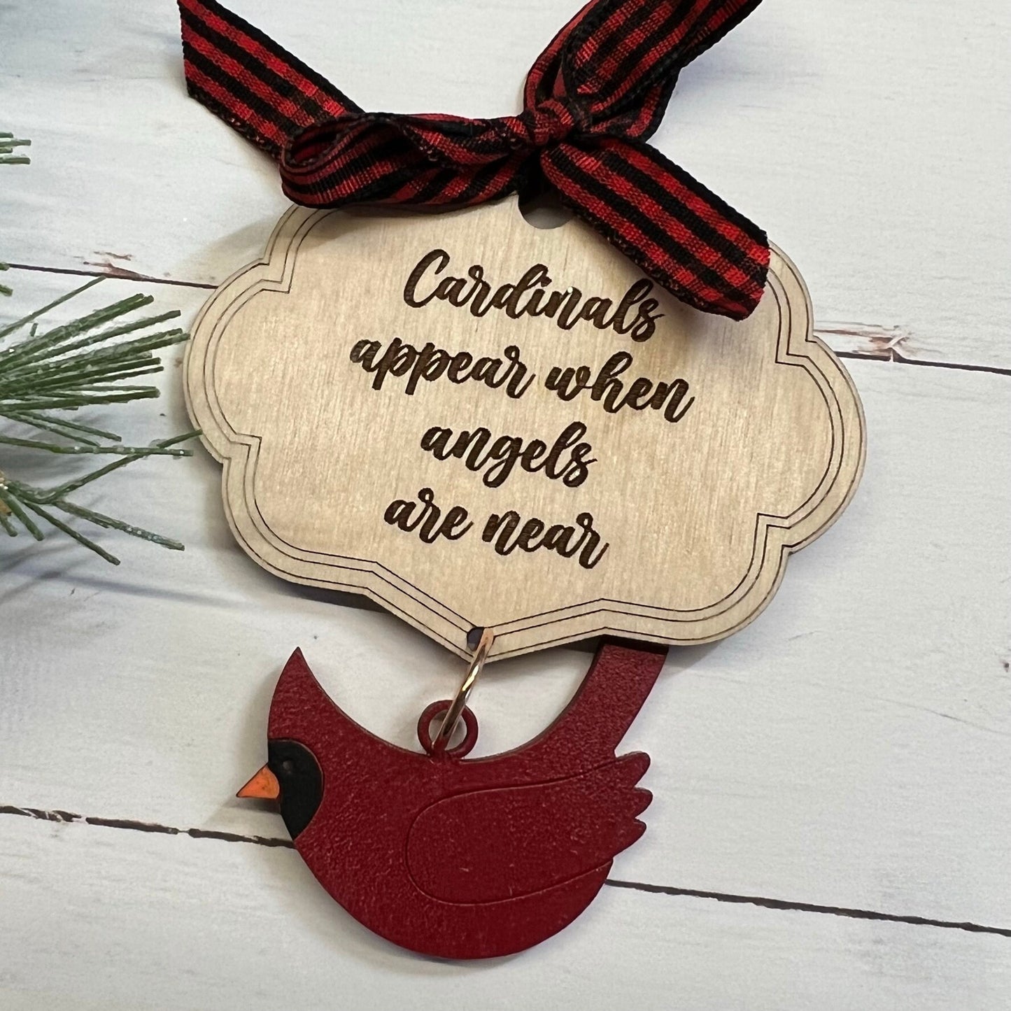Cardinal Memorial Christmas Ornament with Dangle Laser Cut Wood