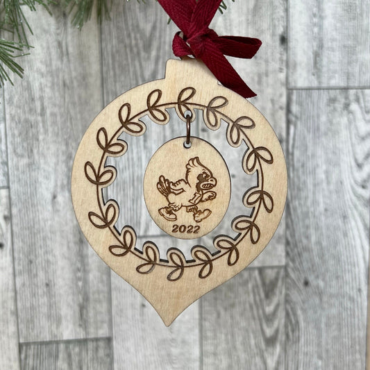 Iowa State Cyclones with Dangle Laser Cut Wood Christmas Ornament