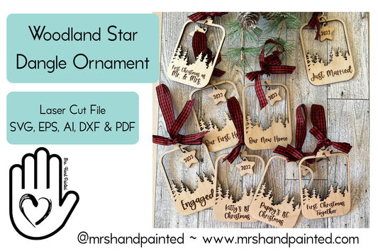 Digital Cut File - Laser Cut - Woodland Star Dangle Christmas Ornament