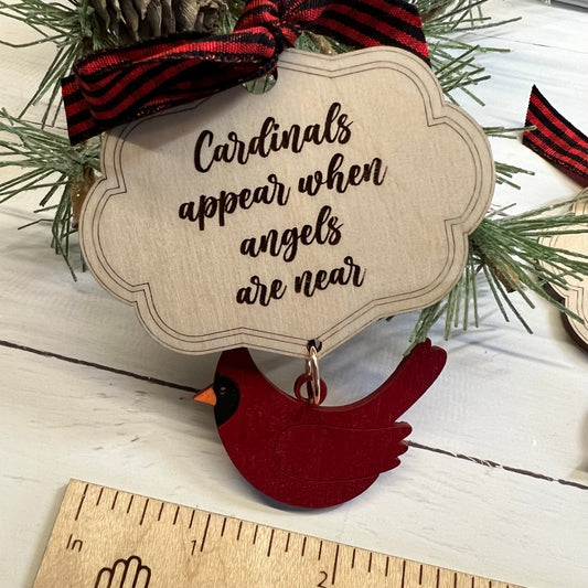 Cardinal Memorial Christmas Ornament with Dangle Laser Cut Wood