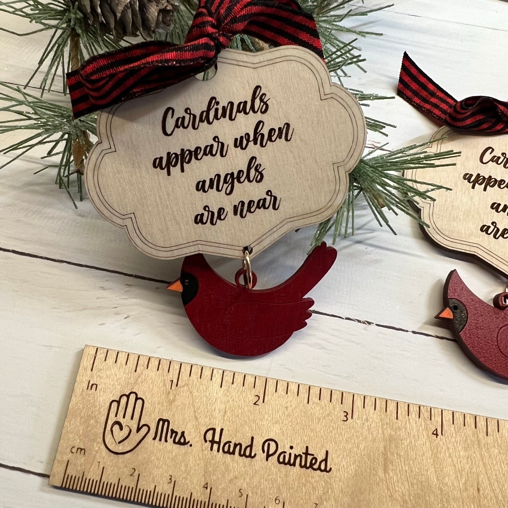 Cardinal Memorial Christmas Ornament with Dangle Laser Cut Wood