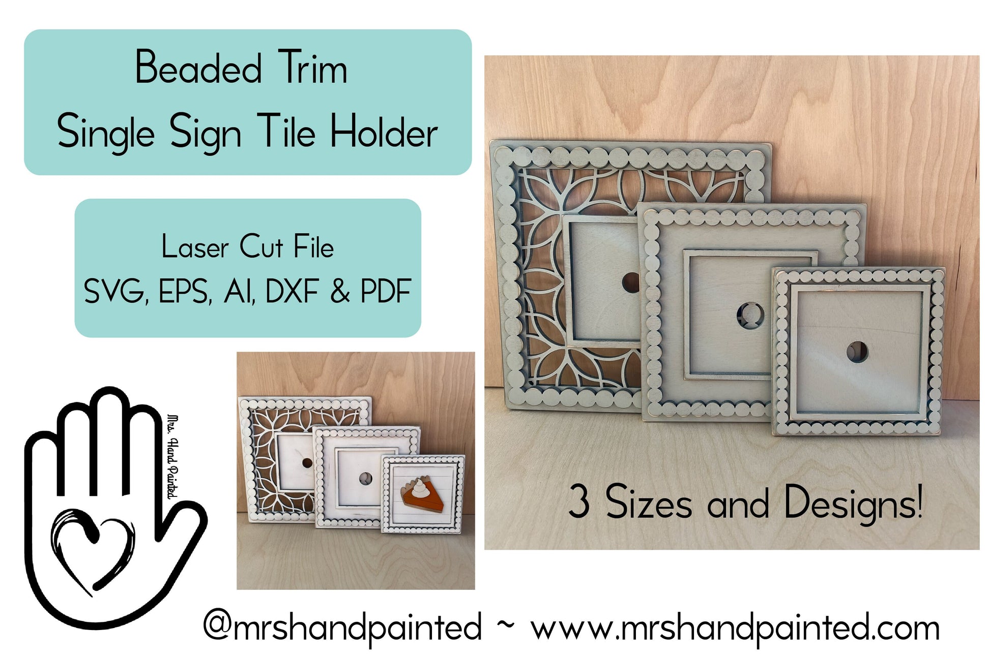 Laser Cut File - Beaded Trim Single Sign Tile Holder ~ Interchangeable Sign Backer - Digital Download SVG, DXF, AI files