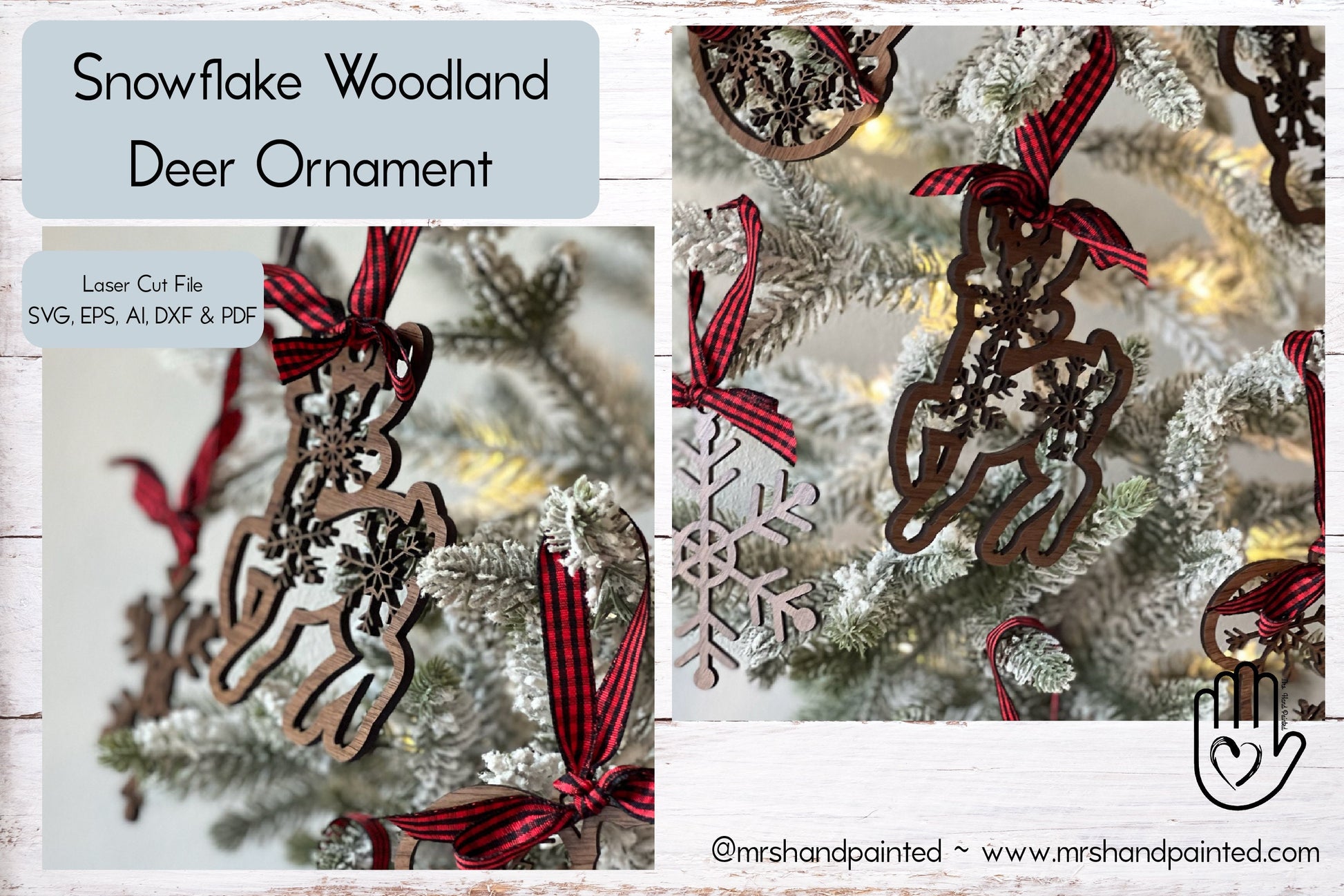 Digital Cut File - Laser Cut Ornament - Snowflake Woodland Deer Ornament