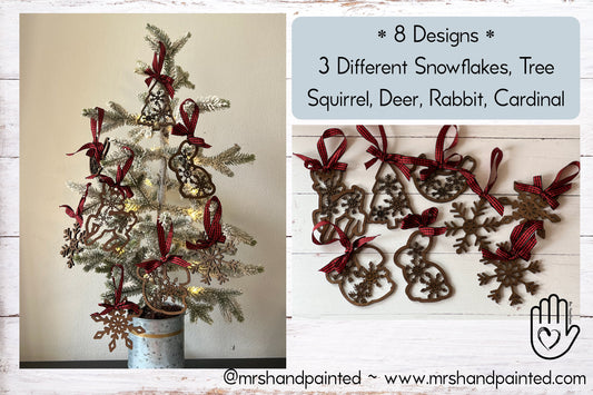 Laser Cut Wood Woodland Snowflake Critters Ornaments