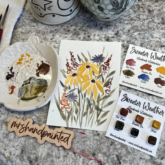 Watercolor Postcard Kit - Fall Florals - Paint, Paper and Step by Step Instructions